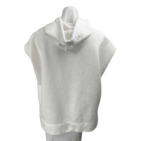 Stradivarius White Fleece Sleeveless Hooded Hoodie Drawstring Sweater Top Size L - Picture 2 of 4